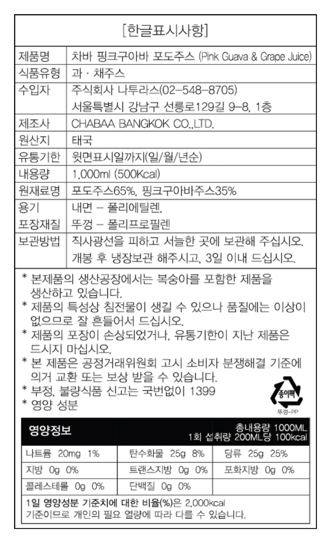 [차바] 핑크구아바 포도 주스