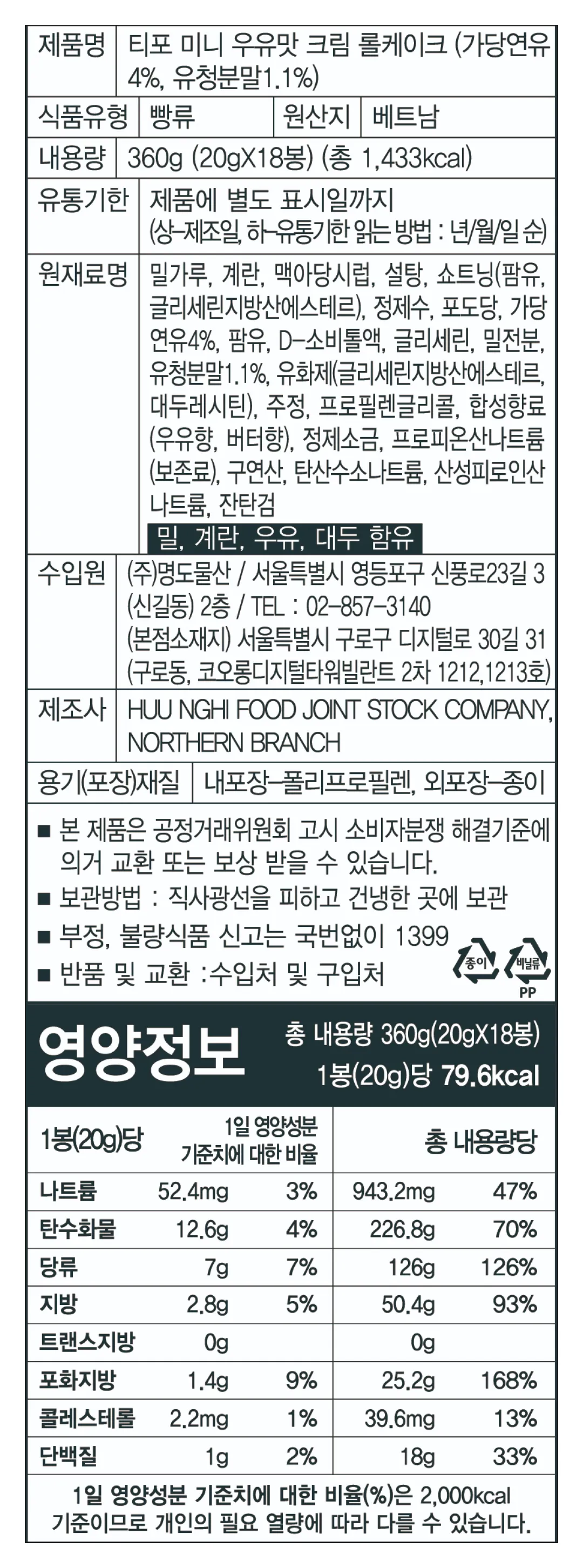 [티포] 미니 롤 케이크 360g