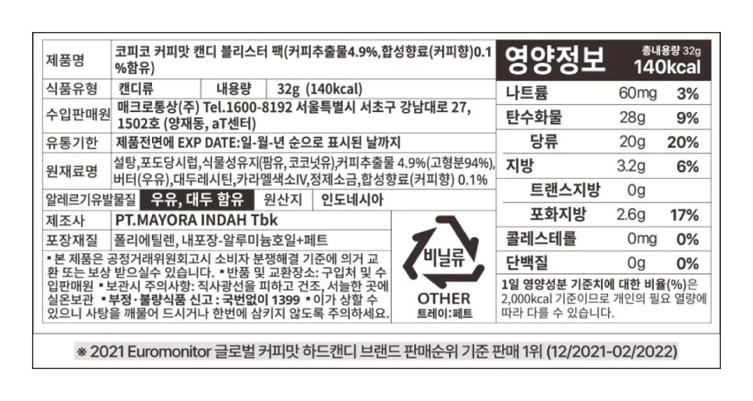 [마요라] 코피코 커피캔디 블리스터 팩 32g